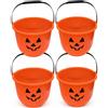 AURACASA Secchio di Halloween per Dolcetto o Scherzetto, Contenitore in Plastica Arancione a Forma di Zucca con Manico Nero, Decorazione Festiva per la Raccolta di Caramelle (4, Grande)