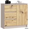 AKORD | Cassettiera K-80 JERRY con 3 Cassetti | Armadio Cameretta con 2 Ripiani e 1 Anta | Moderna Mobiletto per Soggiorno | Moderno | 80x77x35 cm | Cashmere - Rovere Artigianale