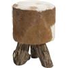 Beliani Poggiapiedi in Pelle Motivo Mucca e Legno di Teak Gambe Treppiede Rustico