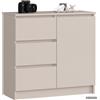 AKORD | Cassettiera K-80 JERRY con 3 Cassetti | Armadio Cameretta con 2 Ripiani e 1 Anta | Moderna Mobiletto per Soggiorno | Moderno | 80x77x35 cm | Cashmere
