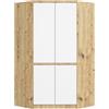 AKORD Armadio Angolare S100 per Camera da Letto, Guardaroba Salvaspazio con 4 Ante e 6 Ripiani, 100x180x50 cm, Rovere Artigianale & Bianco