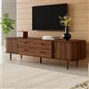 AONYAYBM Mobile TV da 165 cm, moderno, con 4 cassetti e 2 ante scorrevoli, angoli arrotondati, con spazio portaoggetti, stile scandinavo per soggiorno, colore noce