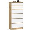 AKORD Cassettiera Alta 6 Cassetti K60 per Camera da Letto 60x40x130 cm | Comò Stretto senza Maniglie per Camera da Letto, Soggiorno, Ingresso e Ufficio, Nobilitato 16 mm, Guide Metalliche