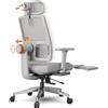 Newtral MagicH-GPro - Sedia ergonomica con poggiapiedi, sedia da scrivania con schienale alto, con supporto lombare adattivo e poggiatesta autofollowing, braccioli 4D