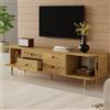AONYAYBM Mobile TV da 165 cm, moderno, con 4 cassetti e 2 ante scorrevoli, angoli arrotondati, con spazio portaoggetti, stile scandinavo per soggiorno, colore rovere