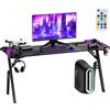 Aufun Scrivania da gioco Bureau Gaming Table Gaming con LED per computer, tavolo da gioco, 160 x 60 cm, stabile scrivania in PC con rivestimento in fibra di carbonio, tavolo da gioco ergonomico