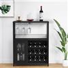 GarveeTech Mobile Bar per vino a 3 livelli con LED | Armadietto per vino rimovibile, porta in rete, porta bicchieri, ripiani regolabili, adatto per cucina