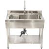 Poyujkyhr Lavello autoportante in acciaio inox, 90 x 60 x 80 cm, rubinetto estraibile a 360°, tubi dell'acqua fredda e calda, lavello gastronomico, lavello grande con ripiano, cestello scolapiatti e dispenser