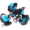 GaGa Dumi GaGaDumi Urbano Set completo passeggino 3 in 1 con seggiolino auto - Passeggino 3 in 1 TÜV - Set completo passeggino combinato 3 in 1 pneumatici in gomma - blu nero