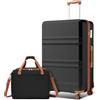 KONO set di 2 Valigia Bagaglio a Mano Rigida e Leggera ABS Trolley 74cm con 4 Ruote Rotanti e Lucchetto TSA & Borsa da Viaggio 40x20x25 Ryanair, Nero+Marrone