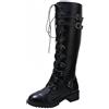 FQLGJMY Stivali da ginocchio con piattaforma a cuneo alto con tacco piattaforma grosso Lace Up & Zipper Punk Goth Stivali da combattimento di vitello medio Stivali da moto con fibbie in metallo