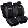 Rebeca Shop Coprisedili Auto Compatibili Per Clio, Set Copri-sedile Anteriori e Posteriori Con Logo Ricamato Compatibili Airbag (Nero/Grigio Scuro)
