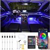 QAUBEN Automobile Interno Illuminazione Ambiente Fibra Ottica RGB 64 Colori Musica Automobile Footwell Kit di illuminazione con accendino e microfono App, 12-24V 6m
