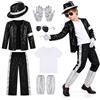 bechoanigel Costume Michael Jackson per Bambini, Set da Popstar in 7 Pezzi | Outfit Disco Retrò Anni '80 e '90 con Giacca con Paillettes, Cappello e Occhiali da Sole per Carnevale e Halloween
