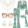 Beamely Costume da discoteca anni '70 anni '70, costume hippie con pantaloni svasati, cerchietto per capelli, collana, orecchini, braccialetto, catena, occhiali, stile hippy, abbigliamento da donna per feste