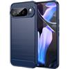 WJXEXRS Cover per Google Pixel 10 Pro XL, Custodia Spazzolata e Fibra di Carbonio Morbido Silicone TPU Slim Fit Case, Antiurto, Antigraffio, Antiscivolo, Protezione Grado Militare Pixel 10 Pro XL -Blu