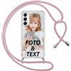 Xylota Cover Personalizzate con Cordino per Samsung Galaxy A13 4G, Personalizzata con Foto Testi Immagine Custodia, Personalizzato Case con Laccio Tracolla per Samsung A13 4G 6,6'', rosa 02
