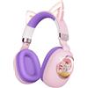 sunvito Cuffie leggere Bluetooth per bambini, con orecchie di gatto, pieghevoli, con luci a LED, senza fili e modalità cablate, ideali per scuola, viaggi, tablet e PC (rosa viola)