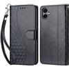 KENHONER Custodia per Samsung Galaxy A08/A07/A06 Cover, Nero 3D | Portafoglio in Pelle PU Retro, Antiurto Flip, Slot per Schede, Funzione Stand, Chiusura Magnetica