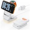 GEEKERA Stazione di Ricarica Magnetica Pieghevole 3-in-1 con Power Bank Rimovibile da 5000 mAh (2026) - Compatibile con iPhone Air/17/16/15-12, Apple Watch 11-2, AirPods e Samsung Galaxy, Bianco