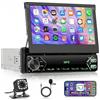Rimoody Autoradio 1 Din Bluetooth iOS/Android Mirror Link 7 Pollici Retrattile Manualmente Schermo Radio con Bluetooth Vivavoce FM Radio/USB/AUX/EQ/Tipo C Controlli al Volante Telecamera Posteriore