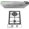 IsEasy Cappa Sottopensile 60cm + Piano Cottura Domino 2 Fuochi 31cm, Set Acciaio Inox, 250m³/h,3 liv., Ricircolo, 60dB,A++,3400W, Gas Nat/Propano/Butano, Protezione Termoelemento, Accensione Impulsiva