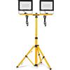 Froadp 2x100W Faretto Cavalletto Telescopico Proiettore, Doppio Faretto LED Faretto Portatile, Costruzione Lampada da Lavoro a LED Portatile Impermeabile, Alloggiamento in Alluminio (Bianco caldo)
