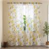 BOYOUTH Tende trasparenti in voile con stampa di fiori gialli e foglie verdi, con tasche per asta, per camera da letto, soggiorno, 2 pannelli, 90 x 130 cm