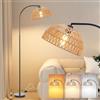Winverty Lampada da Terra Rattan Soggiorno, 1.66m Boho Lampada ad Arco con Paralume in Rattan e Interruttore a Pedale, Piantana Industriale E27 per Salotto Camera da letto