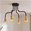 ANWIO Lampadario da Soffitto, 4 Luci, Attacco GU10 Oro(Lampadine Escluse) | Lampadario, tubi flessibili neri che possono essere piegati a piacere, per Soggiorno, Camera da Letto, Corridoio e Cucina
