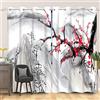 SDOTPMT 107x215cm Astratto Monte Rosso Ciliegia Fiore Tenda della finestra Giapponese Pittura a china Tende per finestre Orientale Tradizionale Camera da letto Tende Oscuramento, 2 Pannelli
