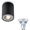 Philips Pillar Faretto (Nero) - 1 luce - Non dimmerabile | Faretto da soffitto - GU10 - Bianco caldo