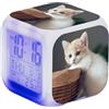 Jingmiger Orologio da scrivania per gatto, sveglia per gattini, orologio da tavolo cubo sveglia LED - orologio per amanti dei gatti con grande schermo per aula, cameretta dei bambini, soggiorno