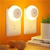 genkigold Set di 2 Luci Notturne a Spina con Sensore Crepuscolare - Luci Notturne a LED per Adulti Ambra (Spina UE) - 0.5 W, 2 Pezzi - Ideali per Camera da Letto, Bagno, Corridoio, Cucina