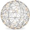 Relaxdays Sfera decorativa LED a batterie in filo metallico, argento | cavo lungo, Ø 30 cm da appendere o appoggiare