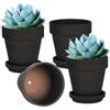 vensovo Vasi in terracotta nera e argilla da 15,2 cm, per piante con sottovaso, confezione da 4 fioriere medie in terracotta con foro di drenaggio, vaso da fiori per piante da interno ed esterno,