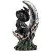 DRW Statuetta di gatto nero seduto sulla luna, in resina dipinta a mano, 8 x 11 cm