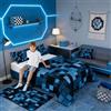 Manfei Pixelated Blocks - Set di biancheria da letto per bambini queen size, patchwork quadrato, con motivo patchwork geometrico, inserto per piumino blu per camera da letto, 2 federe