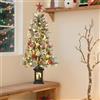 Garvee Albero di Natale da 120 cm - Ghirlanda di 150 luci LED bicolore | Albero artificiale, vaso effetto luce integrato, bacche rosse e coni di pino, effetto floccato di neve, decorazione natalizia