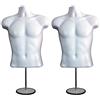 DisplayTown Confezione da 2 manichini maschili con supporto a forma di busto per magliette, espositore per magliette, corpo con retro cavo con asta in metallo e gancio per appenderlo, taglie S-M, colore bianco