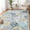 LuxFocus Tappeto vintage lavabile, 120 x 170 cm, pieghevole, a pelo basso, grande, morbido, antiscivolo, per ufficio, sala da pranzo, cameretta dei bambini, colore: blu e giallo