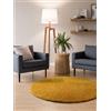Interiyou Tappeto salotto a pelo alto Sofia - 200x200 cm Rotondo Giallo - Soffice e monocromatico - Lavabile e antiscivolo - Lungo morbido