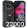 DOOGEE VMAX Pro 5G Rugged Smartphone 2024, 32(12+20) GB + 512GB(TF 2TB), 22000mAh Batteria, Android 14 Telefono Indistruttibile, 108MP AI Fotocamera 6,58" FHD+ 120Hz, NFC/OTG