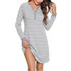 Bresdk Camicia da notte da donna a maniche lunghe, a righe, scollo a V, con bottoni