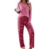 Litherday Pigiama Donna Invernale Cotone Stampa Cuore Pantaloni Tasche | Cotone morbido, maglia con stampa cuore, pantaloni fantasia stelle luna, tasche e coulisse, facile lavaggio, casa e relax