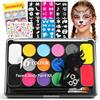 Mekkyes Truccabimbi Kit - 16 Colori Trucco Viso Bambini con 4 Colori Grandi, 52 Stencil e 1 Adesivo con Strass, Truccabimbi set Anallergici Atossici Body Painting per Halloween Carnevale Cosplay