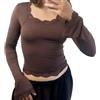 Generic Top Scollo Quadrato con Bordo in Pizzo, Camicia Corta Maniche Lunghe | Top per Uscire Donna, Top Aderente Maniche a Campana, Maglietta Scollo Quadrato, Capo Autunnale in Pizzo