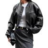Cicy Bell Bomber da donna in finta pelle, con colletto da baseball, con cerniera e tasche