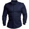 Generic Camicia sportiva da uomo, vestibilità aderente, in tessuto elasticizzato, collo alto e maniche lunghe, ideale per la palestra e le attività all'aria aperta