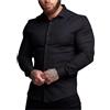 Generic Camicia sportiva da uomo, vestibilità aderente, in tessuto elasticizzato, collo alto e maniche lunghe, ideale per la palestra e le attività all'aria aperta
